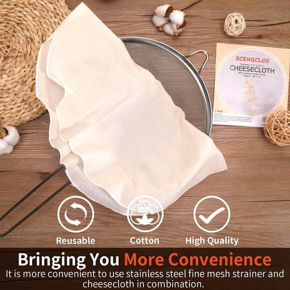 2 pk Unbleached Cheese Cloth Fabric for Straining Nut Milk, Cotton, Washable - Picture 11 of 12